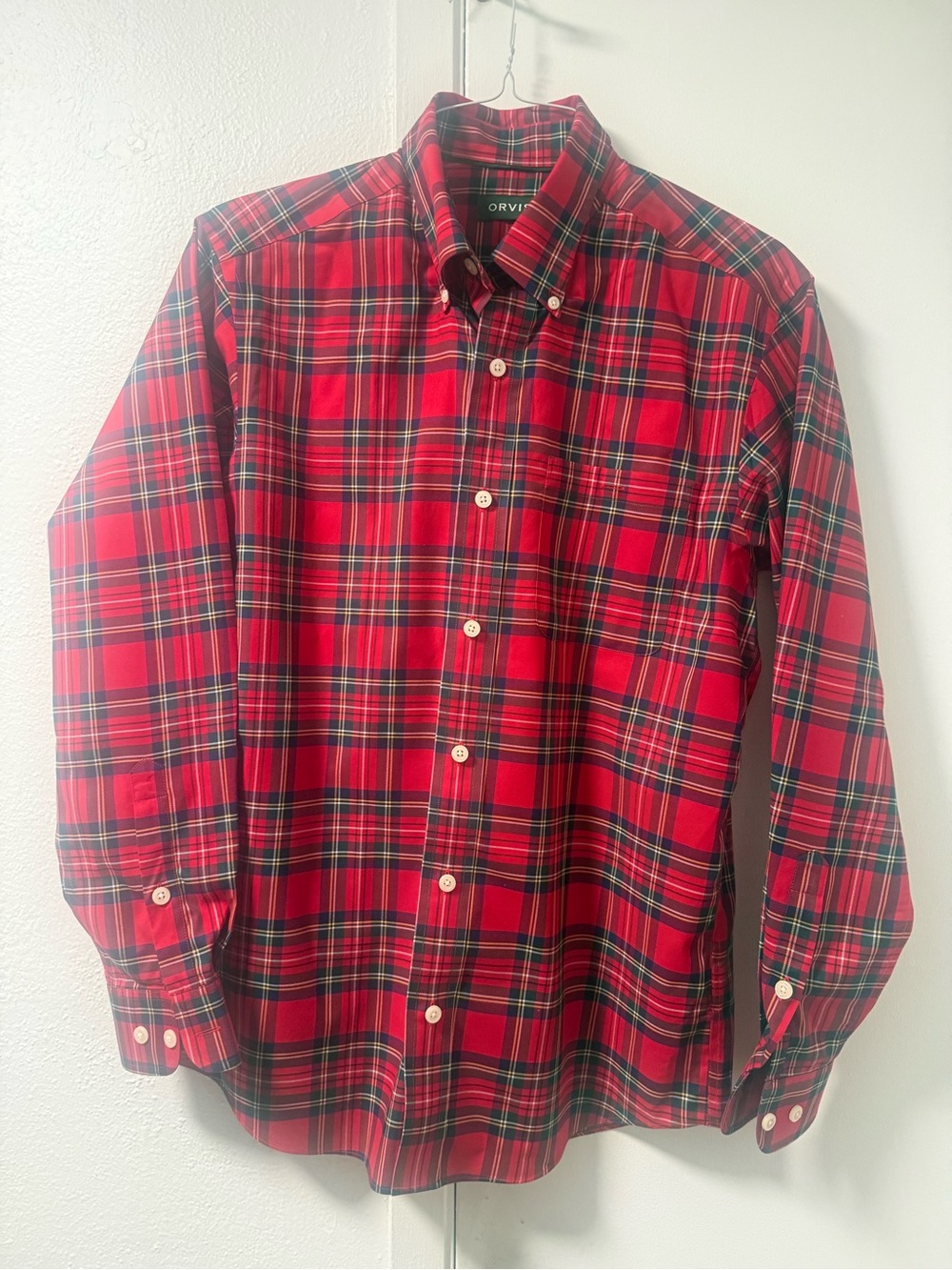 Orvis Red and Green Plaid Button-Down Shirt